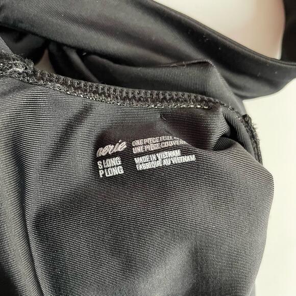 Aerie Black Plunge One Piece Swimsuit Swim Bathing Suit womens S Long Tall - Picture 13 of 13